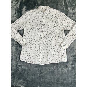 Rowm Mens White Button-Down Shirt With Ski Print Pattern Size XL Long Sleeves